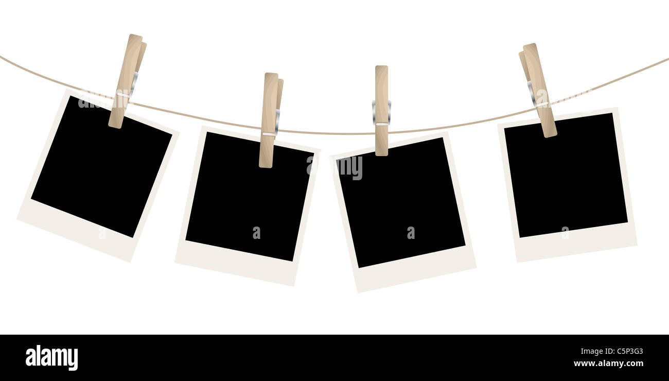 Photo frames on the rope. Vector illustration Stock Photo - Alamy