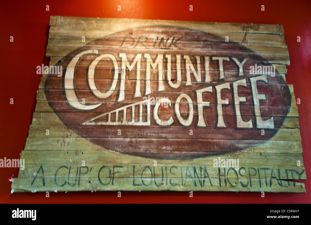 Community Coffee sign in a coffee shop in the French Quarter of New