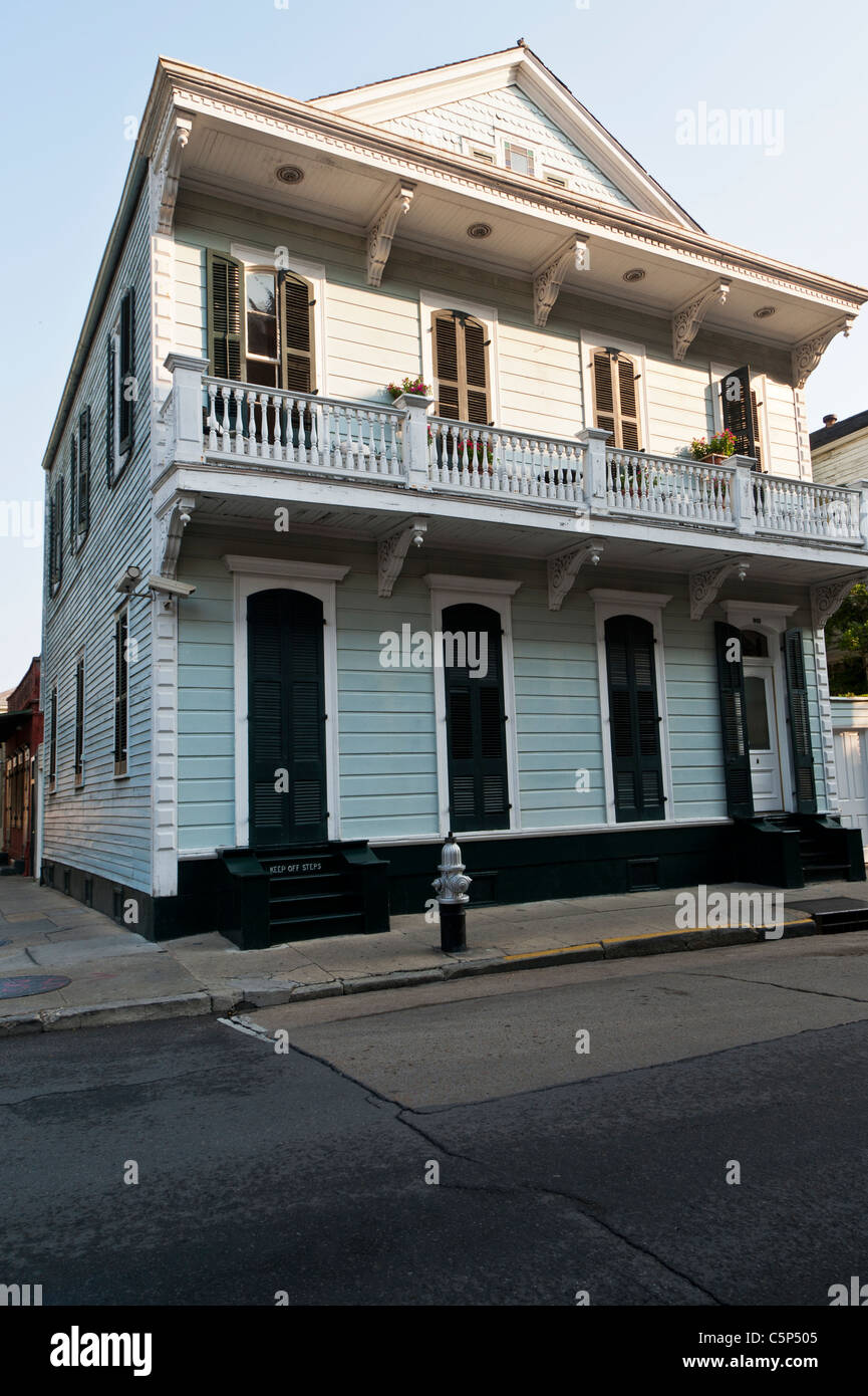 Unusual 2 story shotgun house on Royal Street. New Orleans Stock Photo