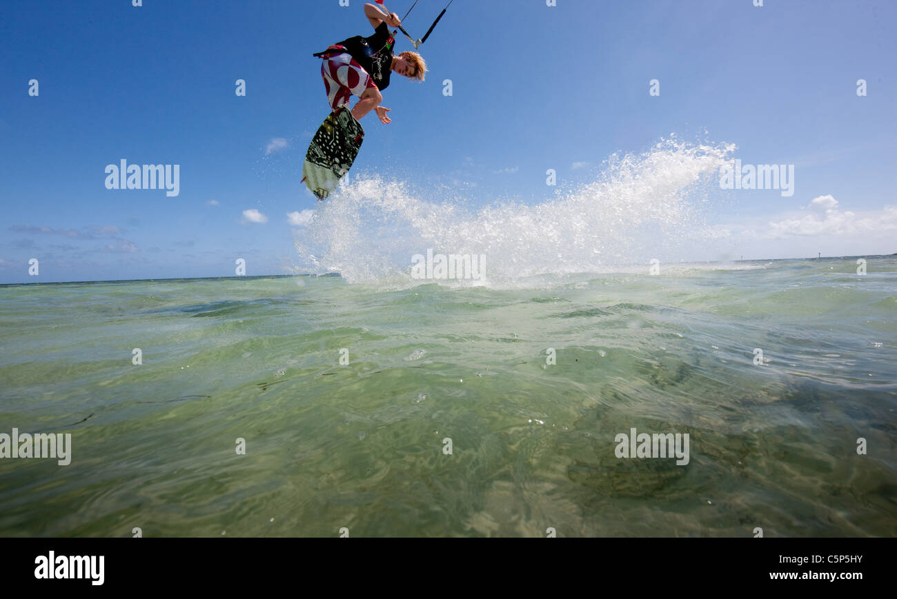 Kiteboarding in shallow water Stock Photo Alamy