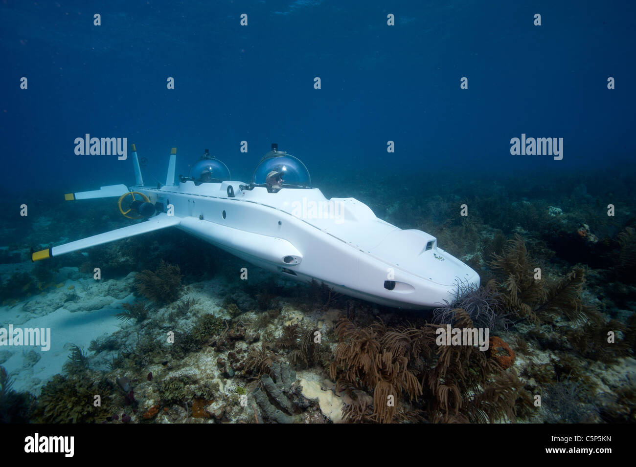 Submarine on the coral reef Stock Photo