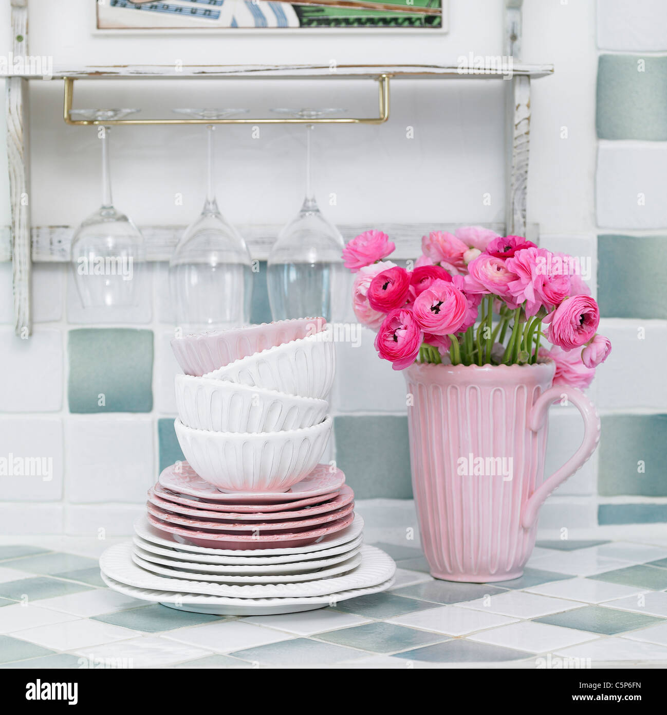 Dishes, vase and other objects Stock Photo