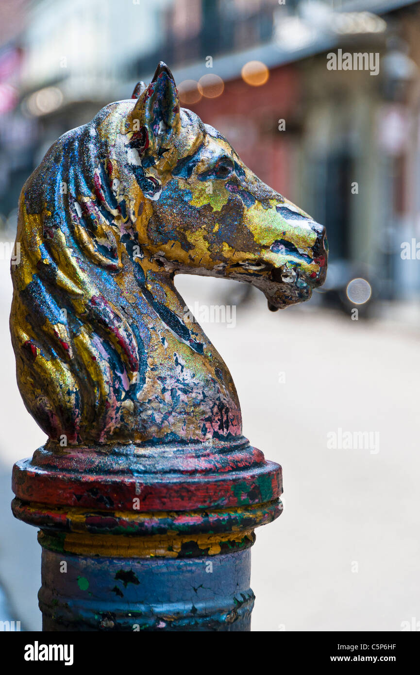 Horse head hitching post typical in the French Quarter of New Orleans