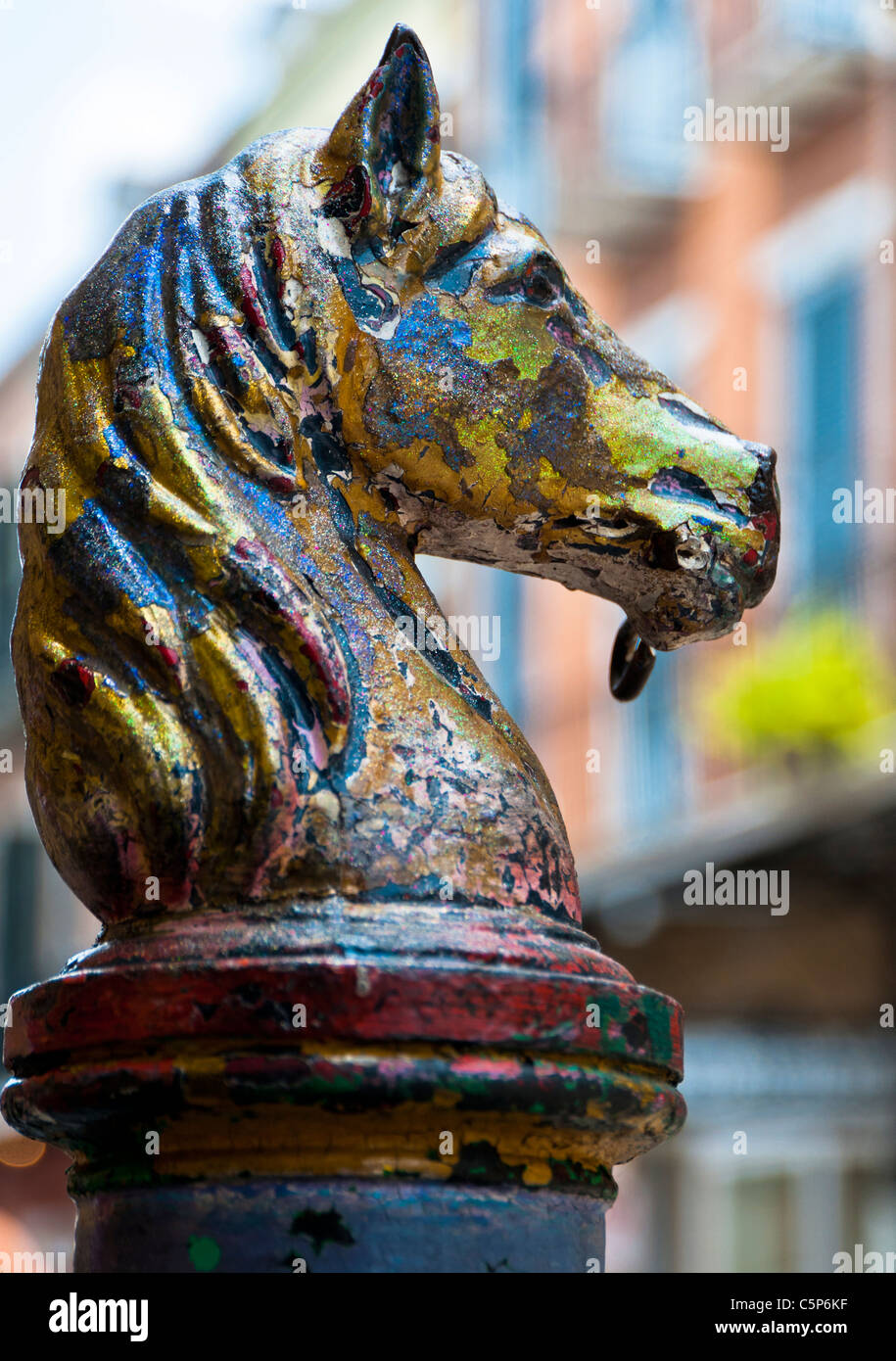 Horse head hitching post typical in the French Quarter of New Orleans
