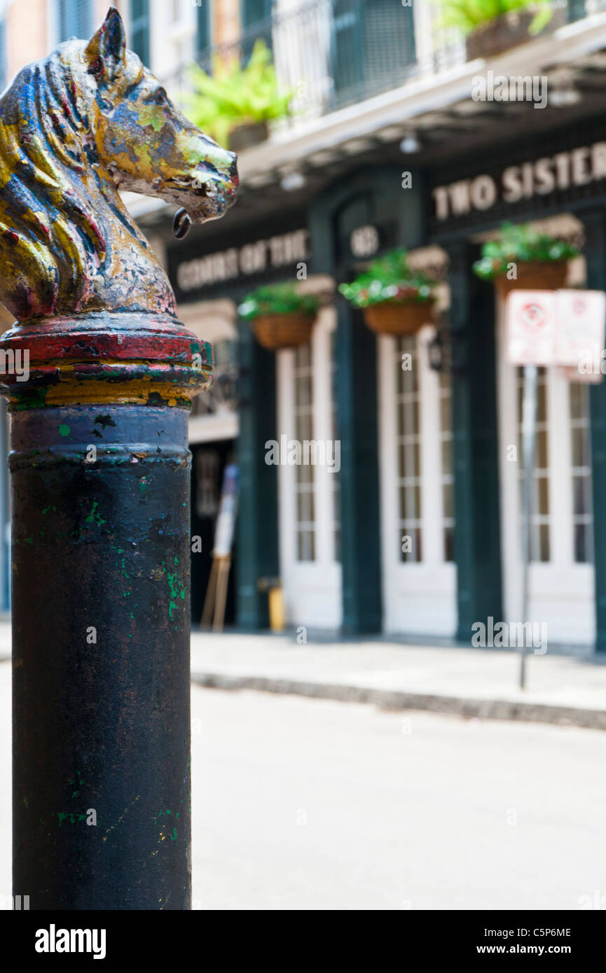 Horse head hitching post typical in the French Quarter of New Orleans
