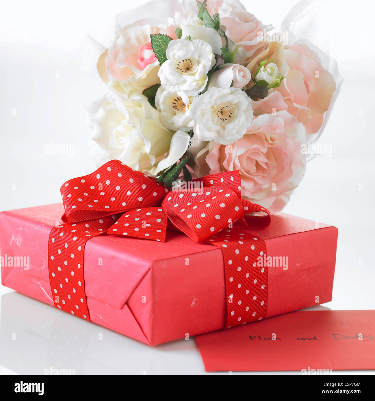 Present and flowers Stock Photo