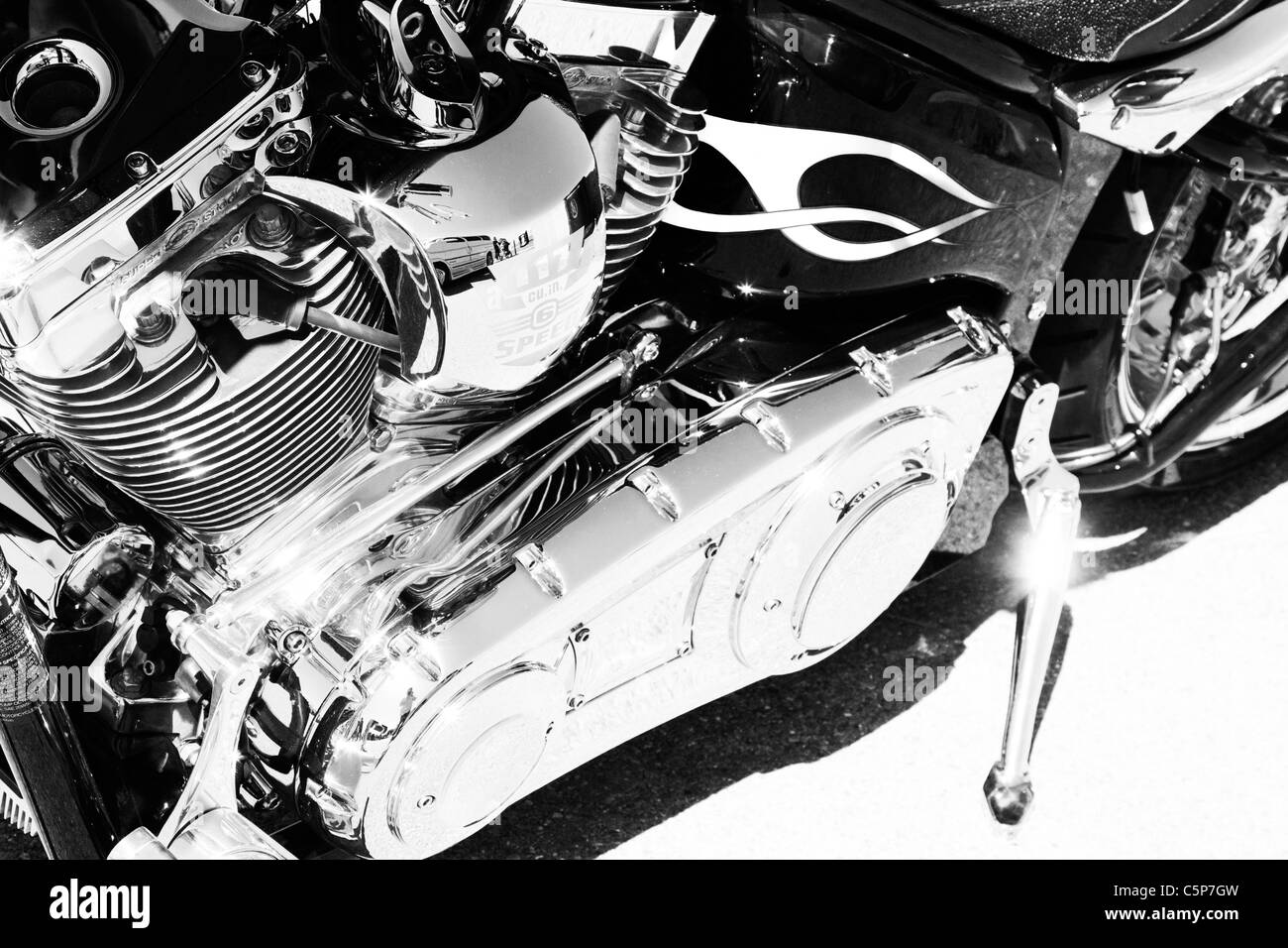 Chrome motorcycle engine cover Stock Photo