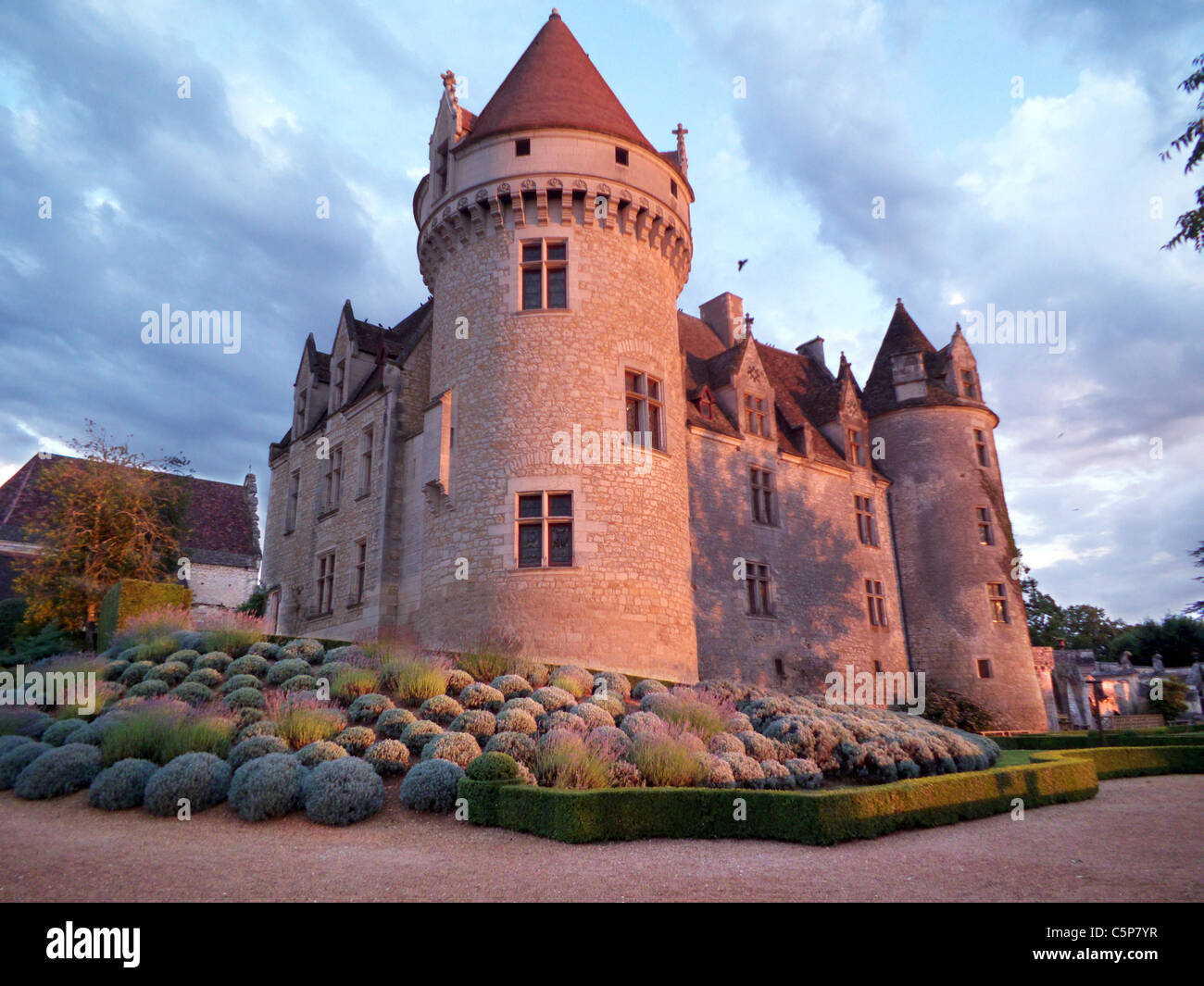 Chateau Les Milandes. Castlenaud la Chapelle. Ancienne demure de Josephine Baker. Just before sunset. The Dordogne, France. Stock Photo