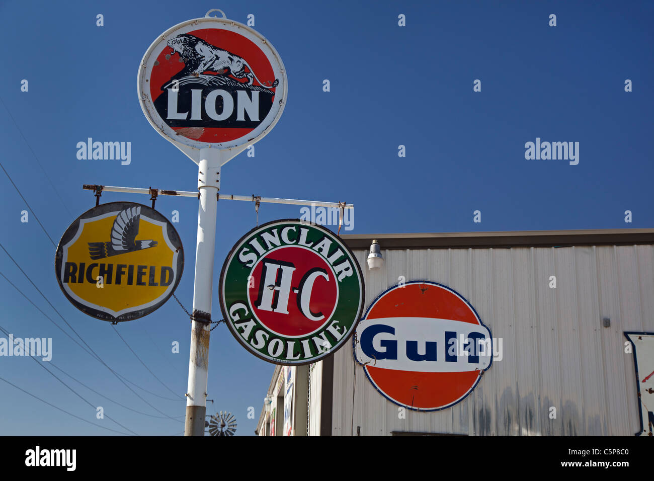 Antique Gas Station Signs Stock Photo