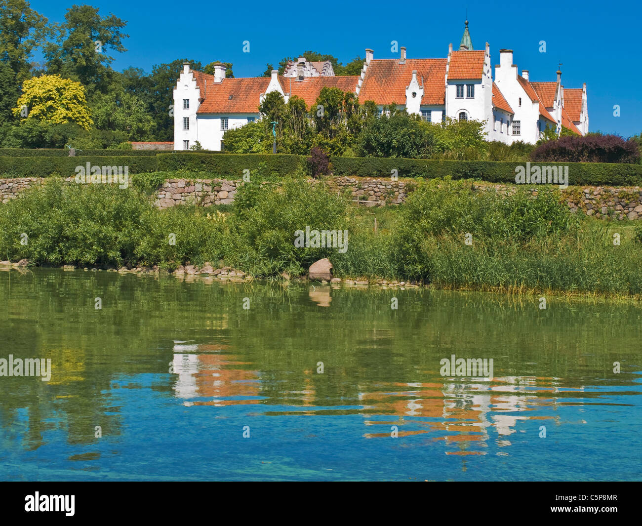 View from the Ring Lake to the Bosjoe abbey , Höör, Skane län, Sweden, Europe Stock Photo