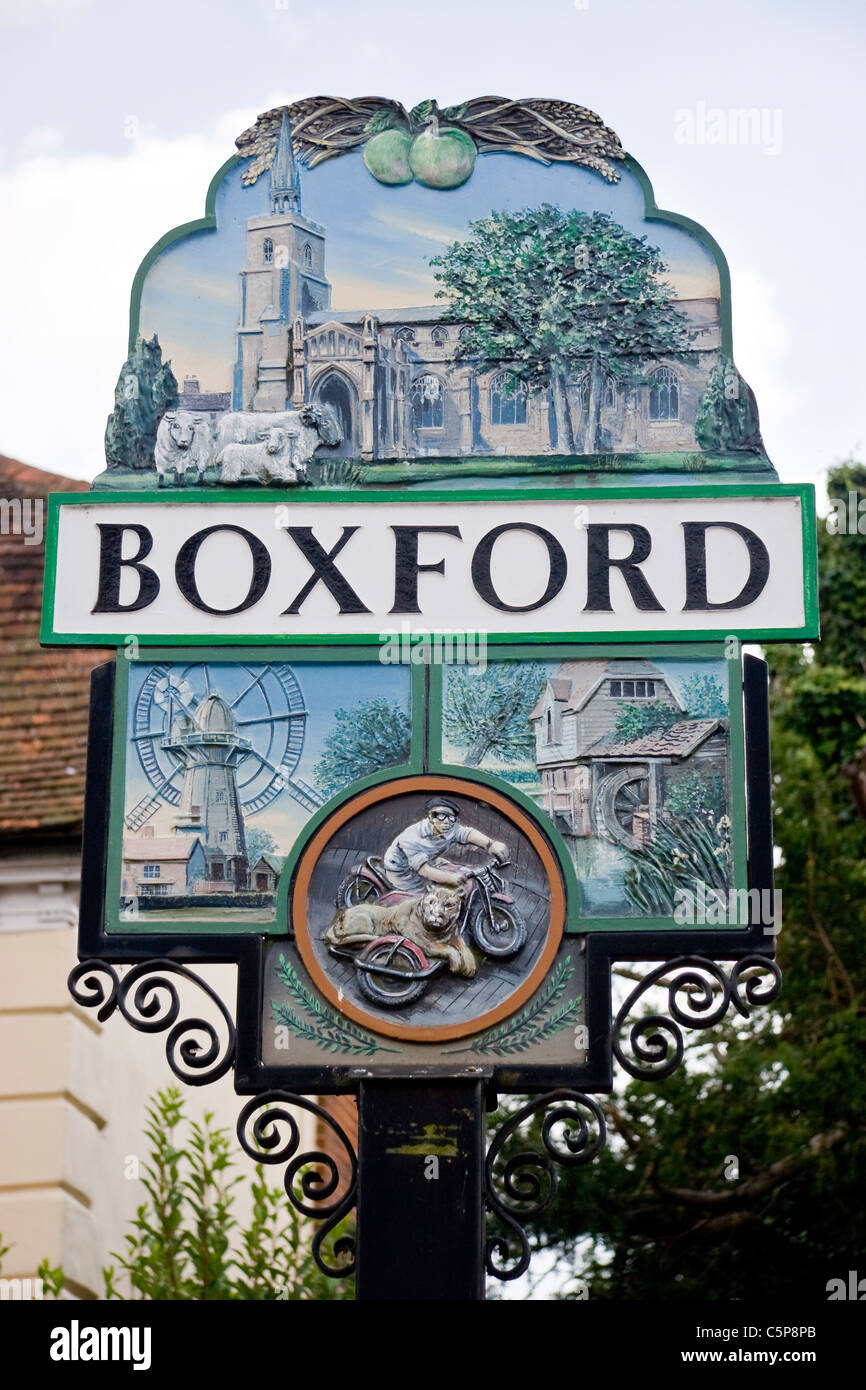 Village sign, Boxford, Suffolk, England Stock Photo Alamy