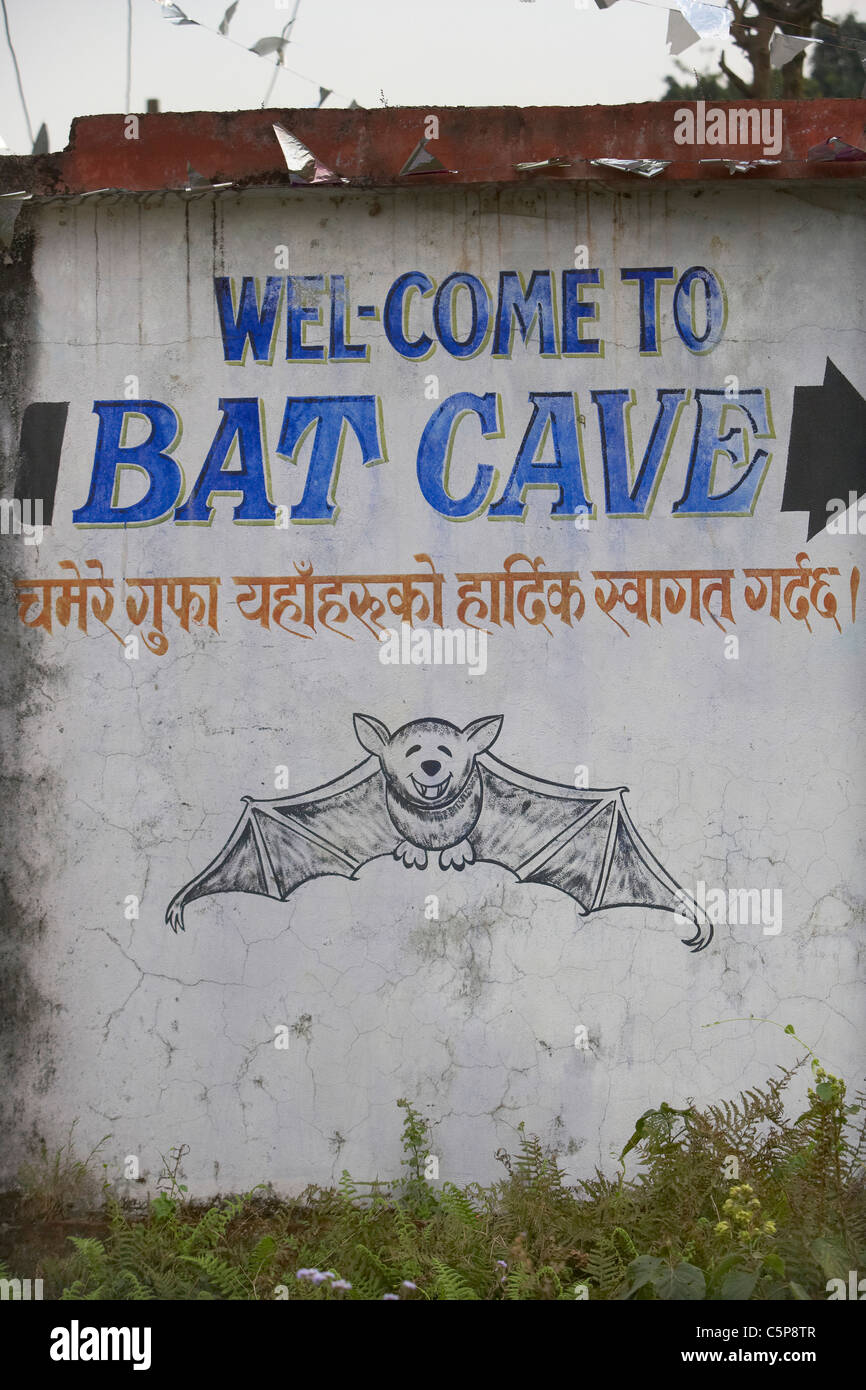 Entrance to the Bat cave were thousands of Horseshoe bats, Rhinolophus hipposideros roost, Pokhara, Nepal, Asia Stock Photo