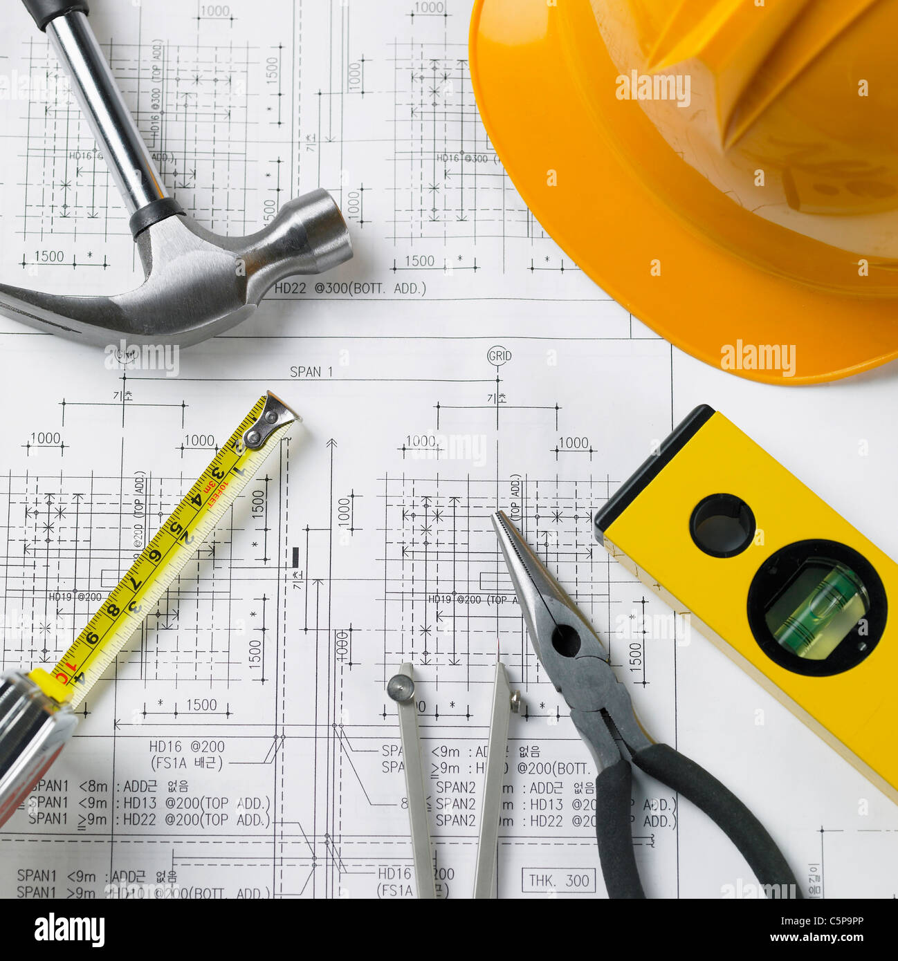 Tools on a blueprint Stock Photo - Alamy