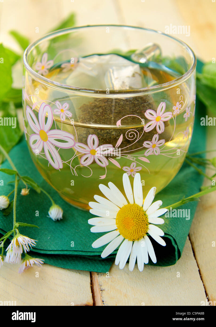 Cup of green tea with herbs, mint and chamomile Stock Photo Alamy