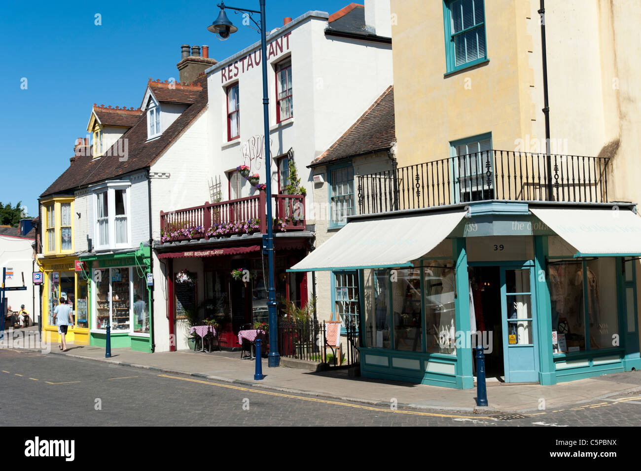 Shops on the high street in Whitstable, Kent, England, UK Stock Photo