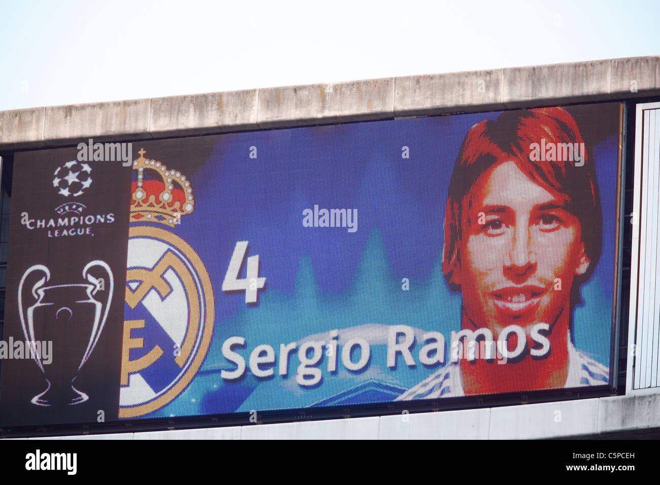 The image of Sergio Ramos on the electronic scoreboard Stock Photo