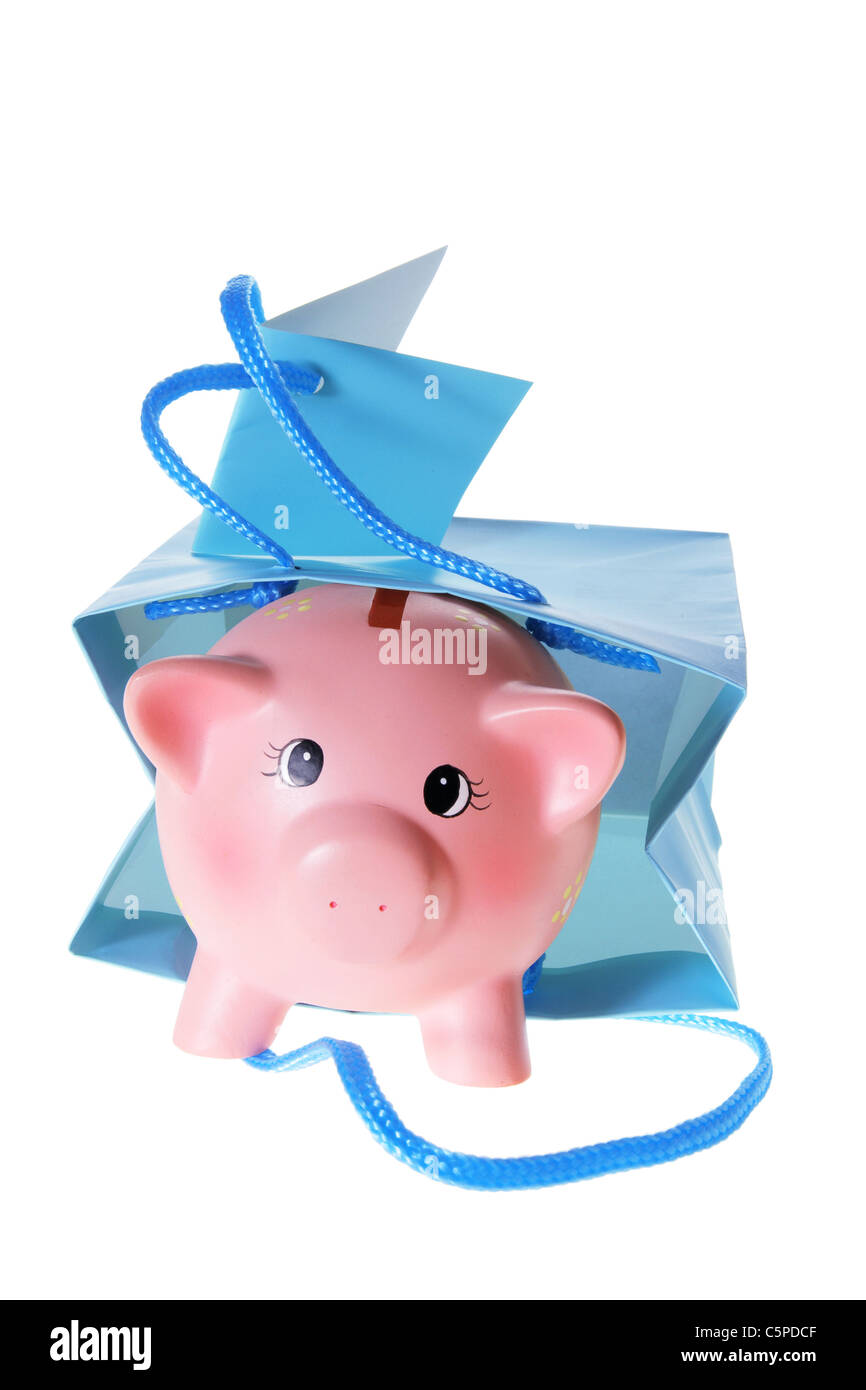 Piggy Bank in Gift Bag Stock Photo