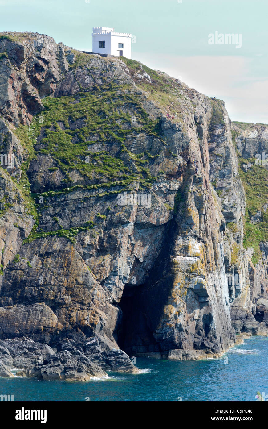 Ellin's Tower above cliffs at South Stack, Anglesey, North Wales Stock