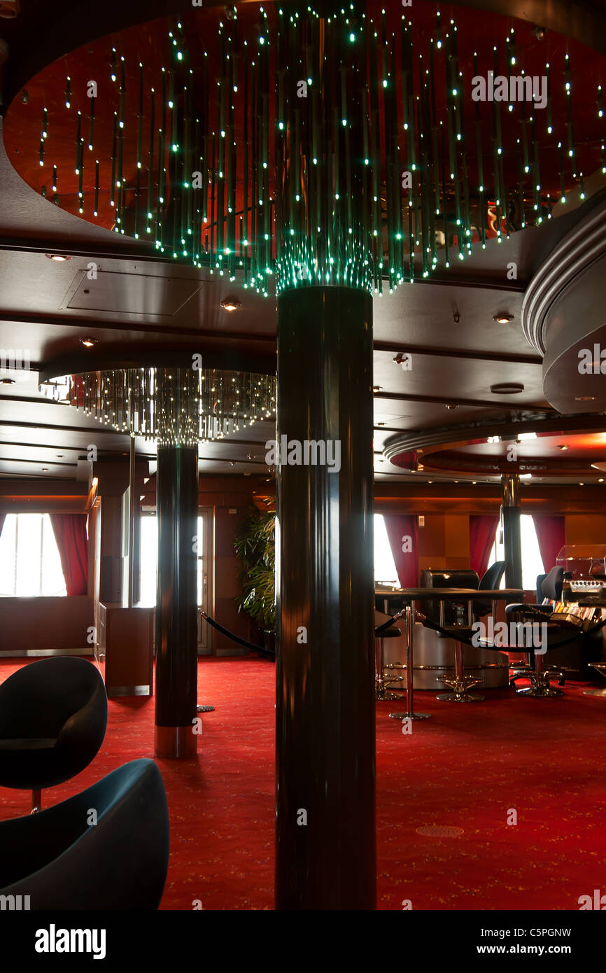 ship interior restaurant with a red carpet Stock Photo