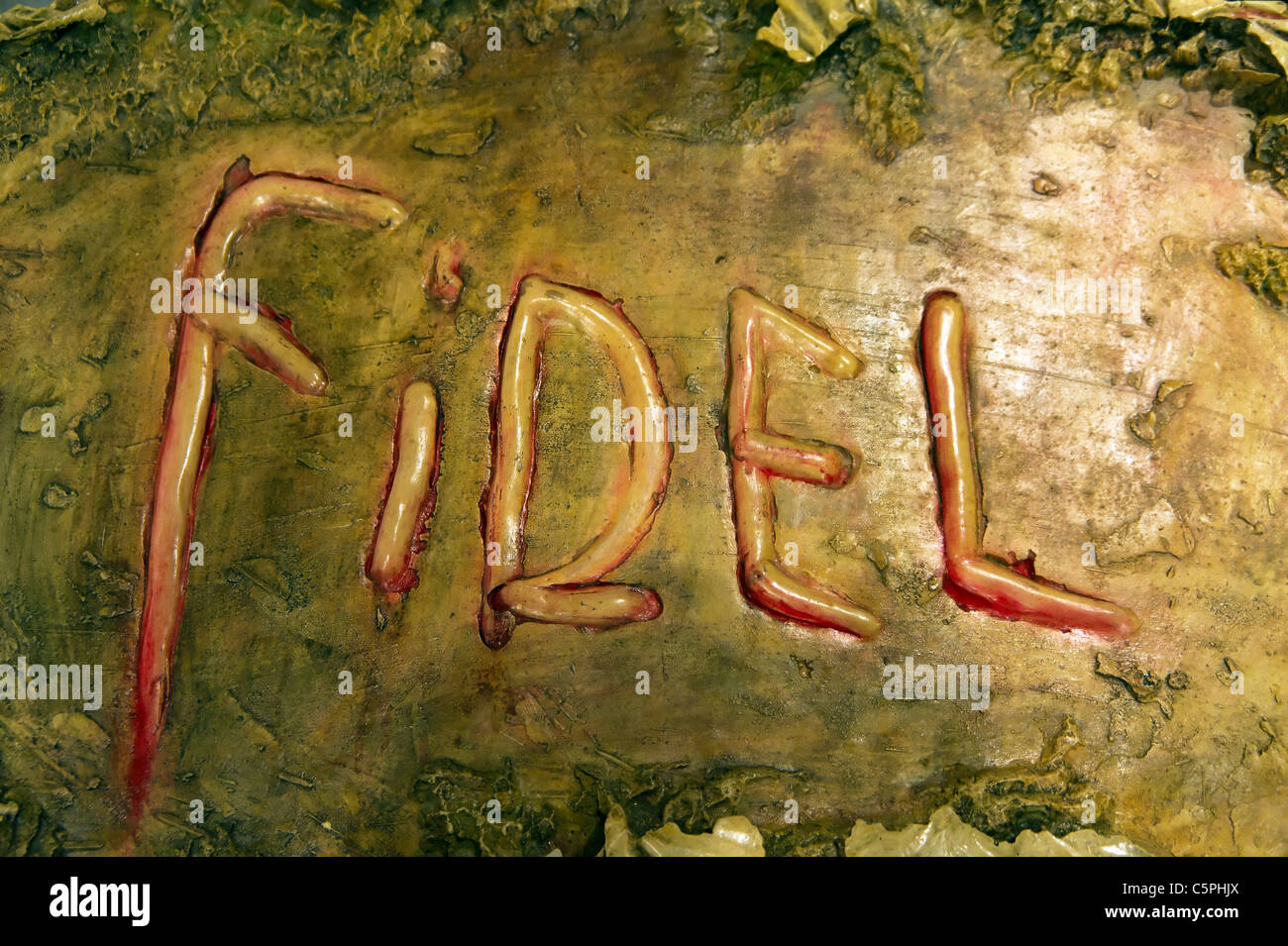 3D art by Andres Gonzalez, based on the name Fidel written by Eduardo Garcia Delgado with his own blood shortly before dying. Stock Photo
