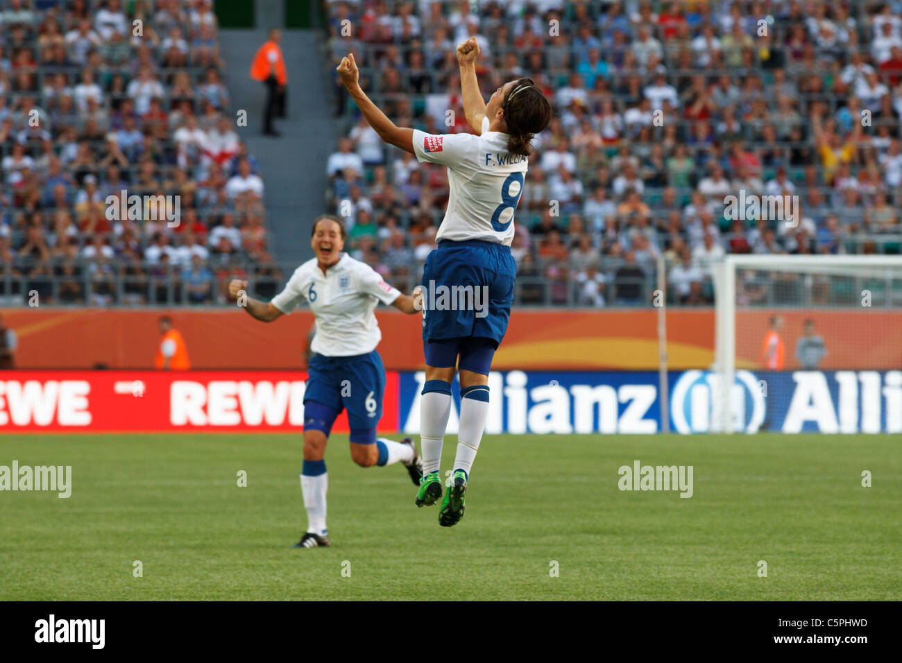 Fara Williams of England (8) exults after scoring a goal against Mexico during a FIFA Women's World Cup match June 27, 2011. Stock Photo