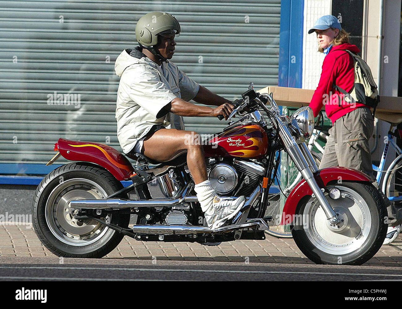British boxer Chris Eubank on his Harley in Brighton Picture by James Boardman. Stock Photo