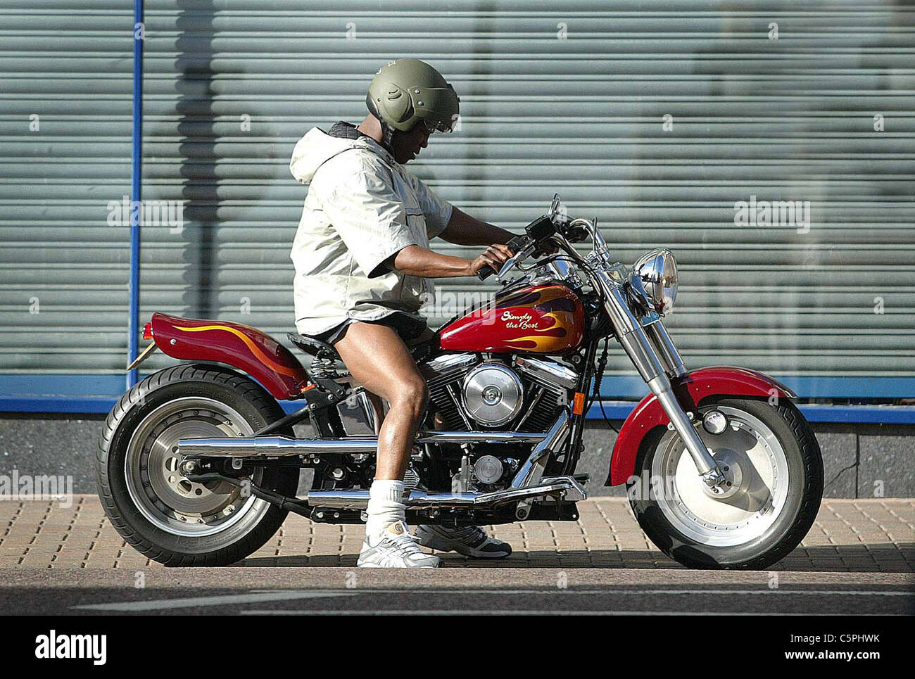 British boxer Chris Eubank on his Harley in Brighton Picture by James Boardman. Stock Photo