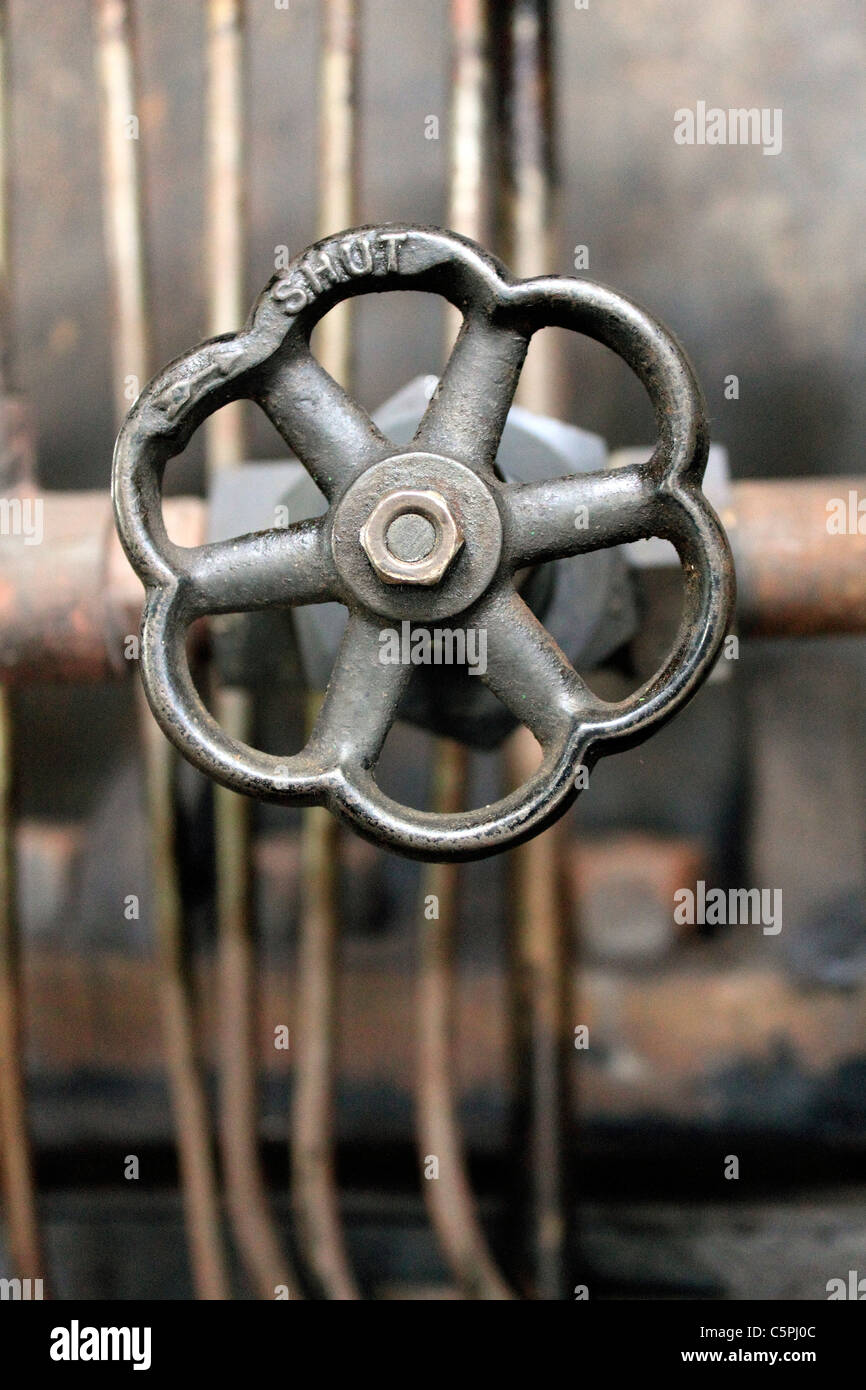 Iron wheel shut at Kempton Steam Museum, Sunbury on Thames, Surrey England UK Stock Photo