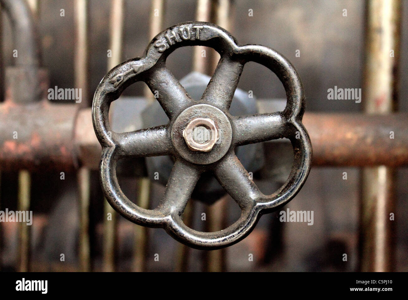Iron wheel shut at Kempton Steam Museum, Sunbury on Thames, Surrey England UK Stock Photo
