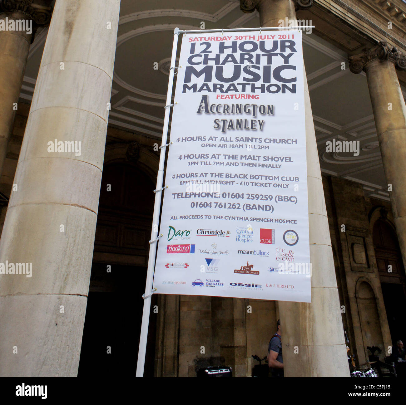 Poster advertising a 12 hour charity music marathon, featuring local band Accrington Stanley. Stock Photo