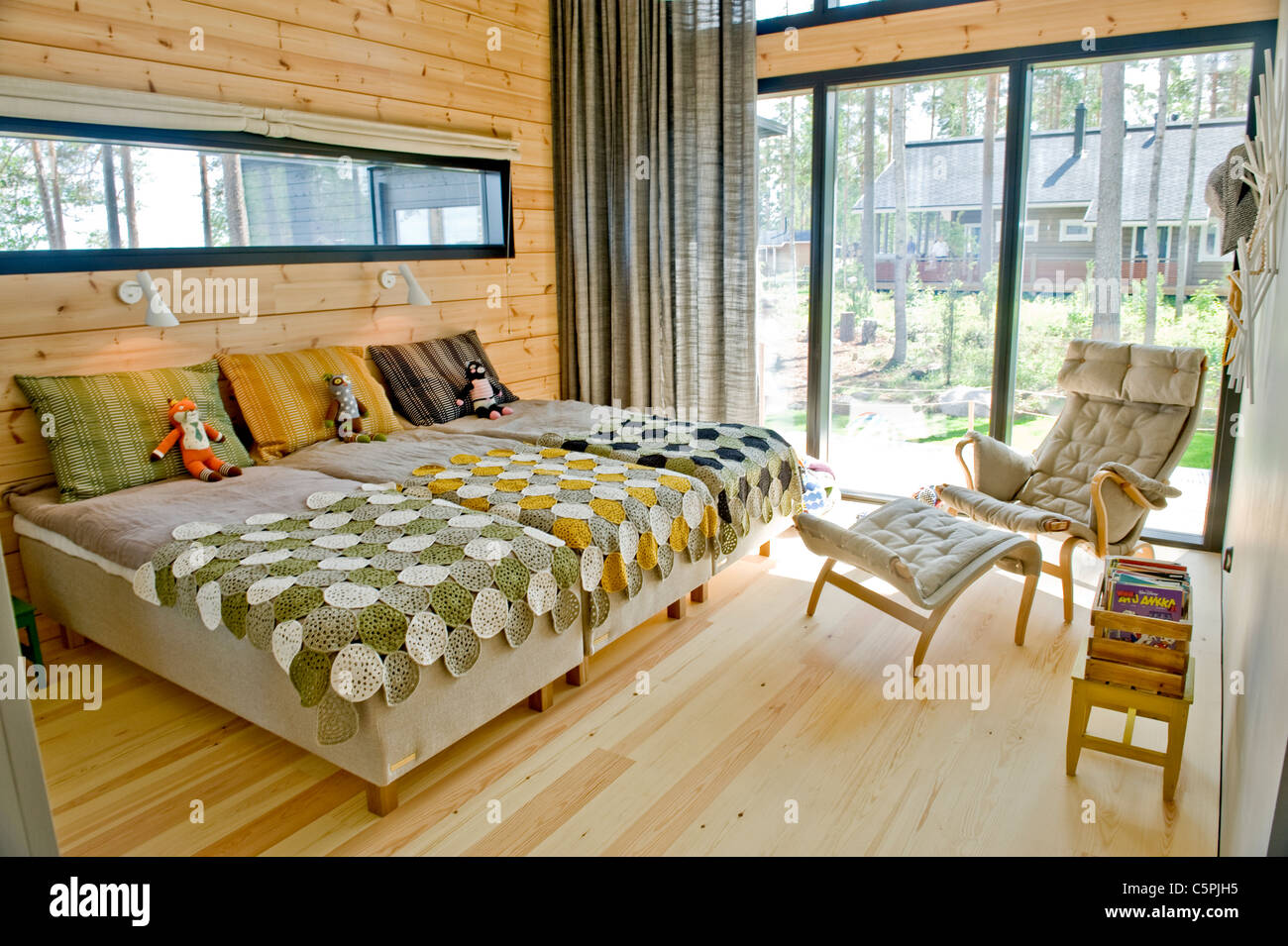 Twin Bed In The Summer Cottage Finland Stock Photo