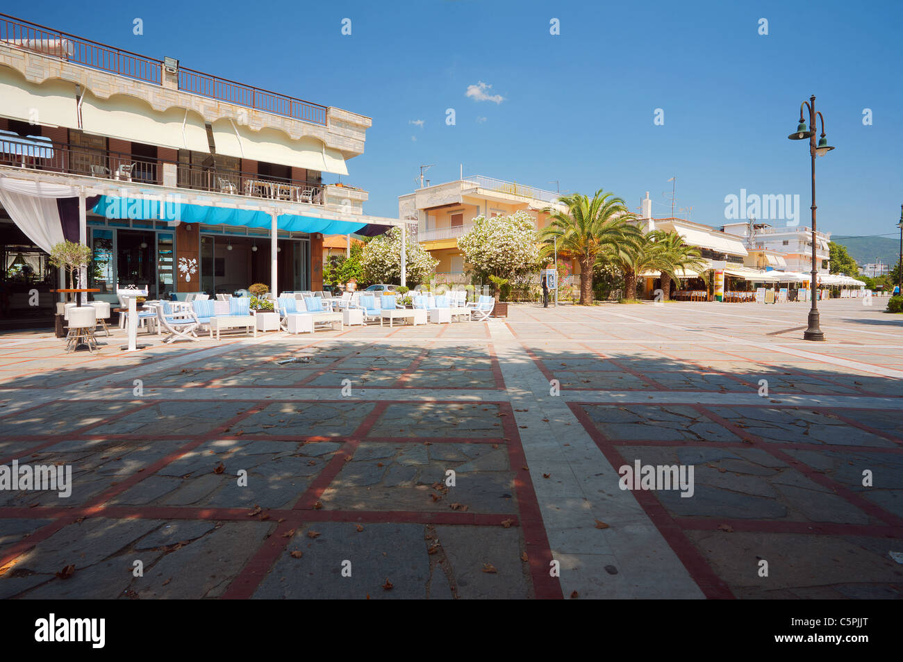 Street of Asprovalta in Greece, summer season. Stock Photo