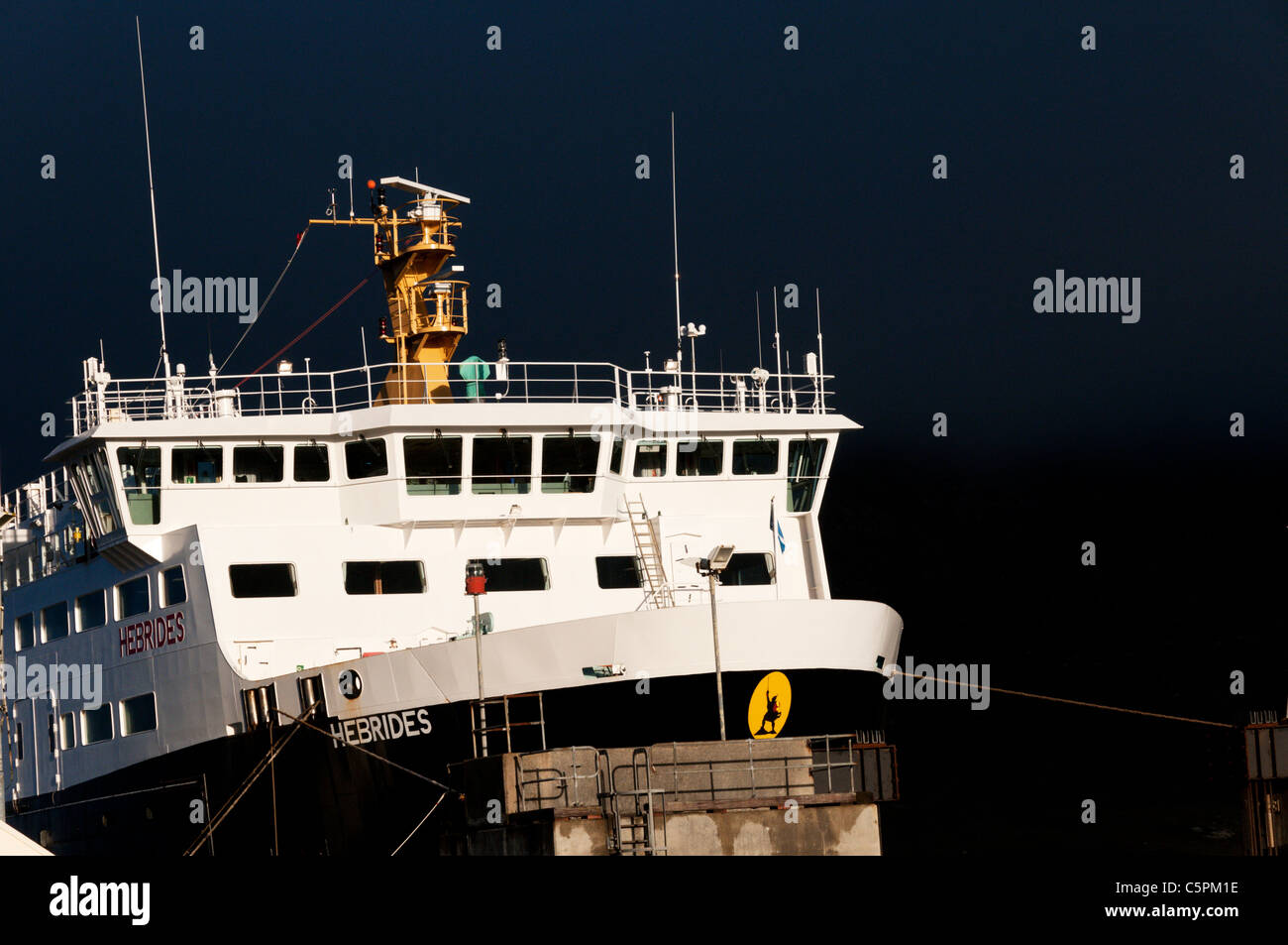 The Caledonian MacBrayne car ferry MV Hebrides in port at Lochmaddy on North Uist in the Outer Hebrides. Stock Photo