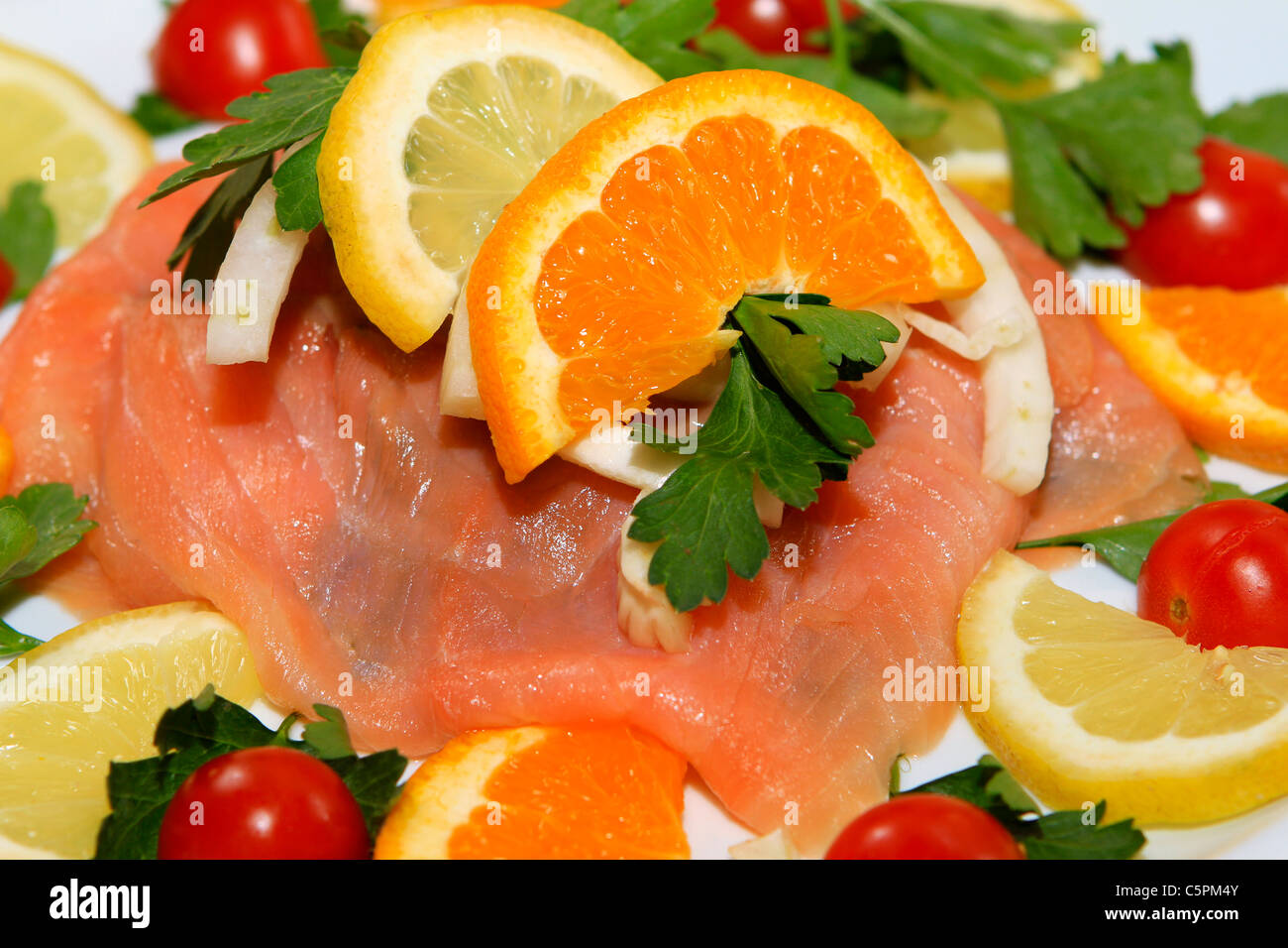 Italian food, antipasto, smoked salmon Stock Photo Alamy