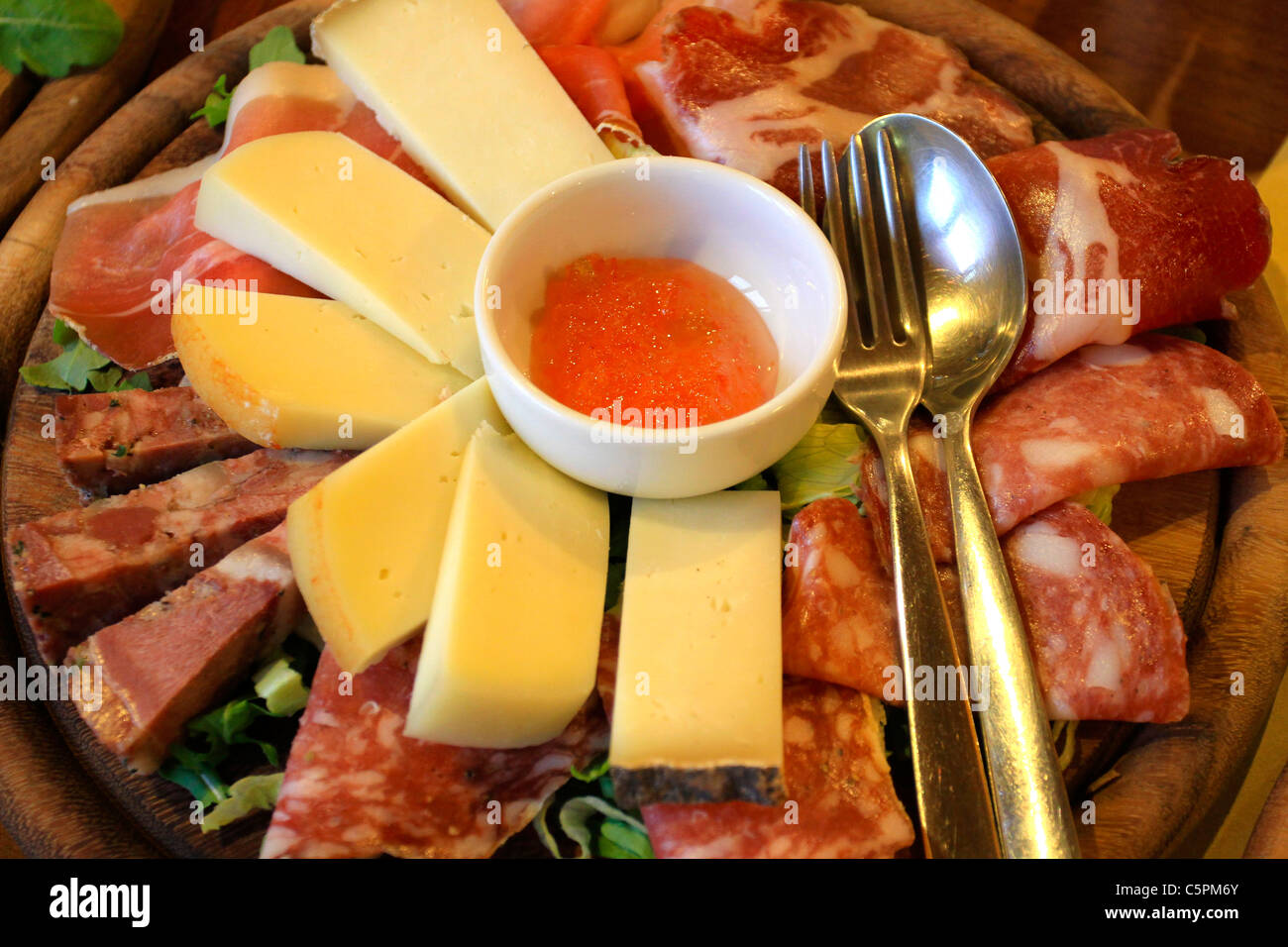 Food, meats and cheeses from Tuscany, Tuscan specialties Stock Photo