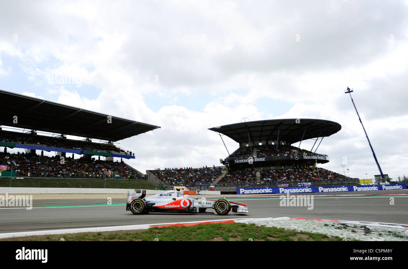 Jenson Button, (GB), McLaren in front of the grandstand at German F1 Grand Prix, Nürburgring, Germany Stock Photo