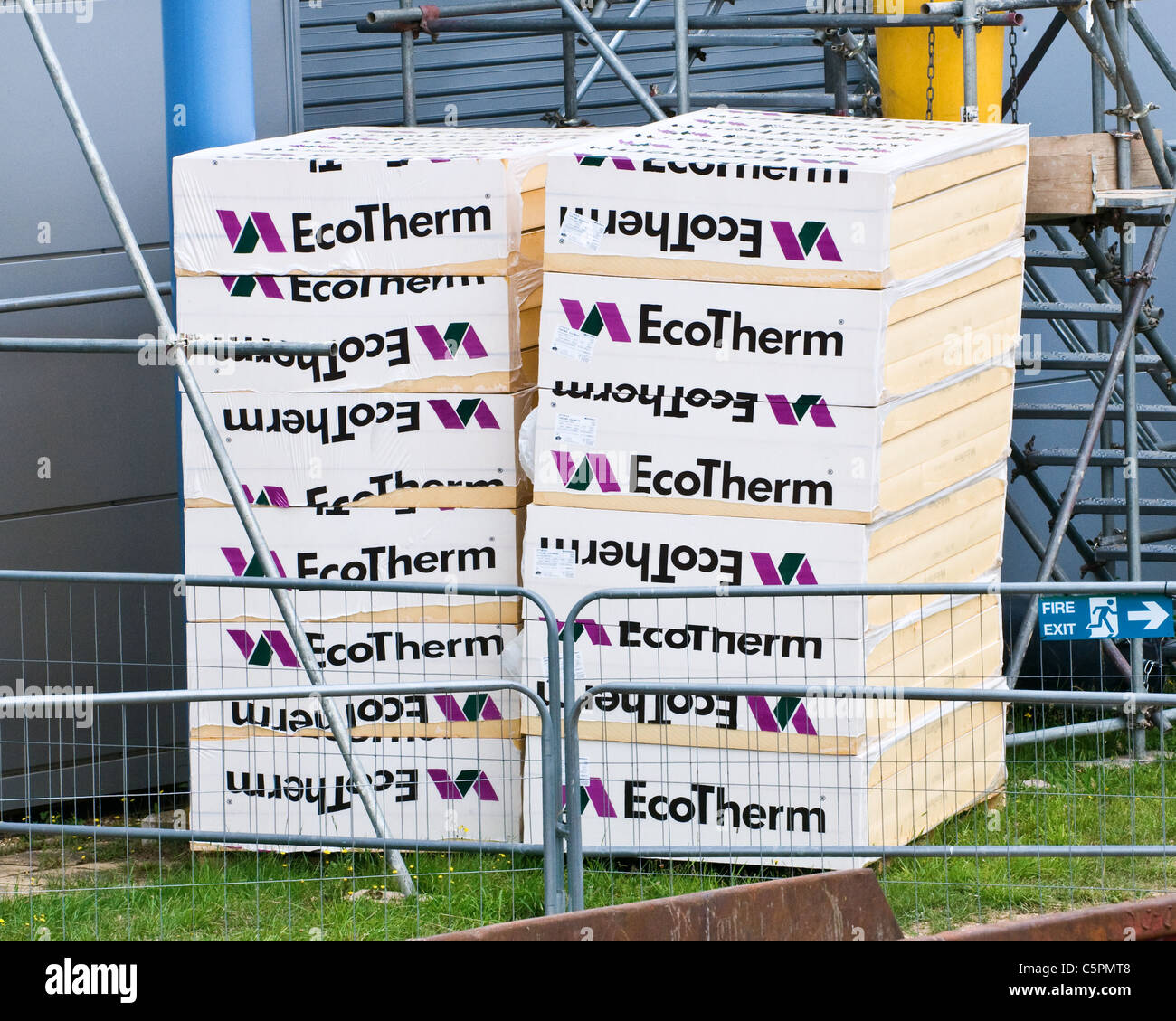 A stack of EcoTherm celotex thermal insulation Stock Photo