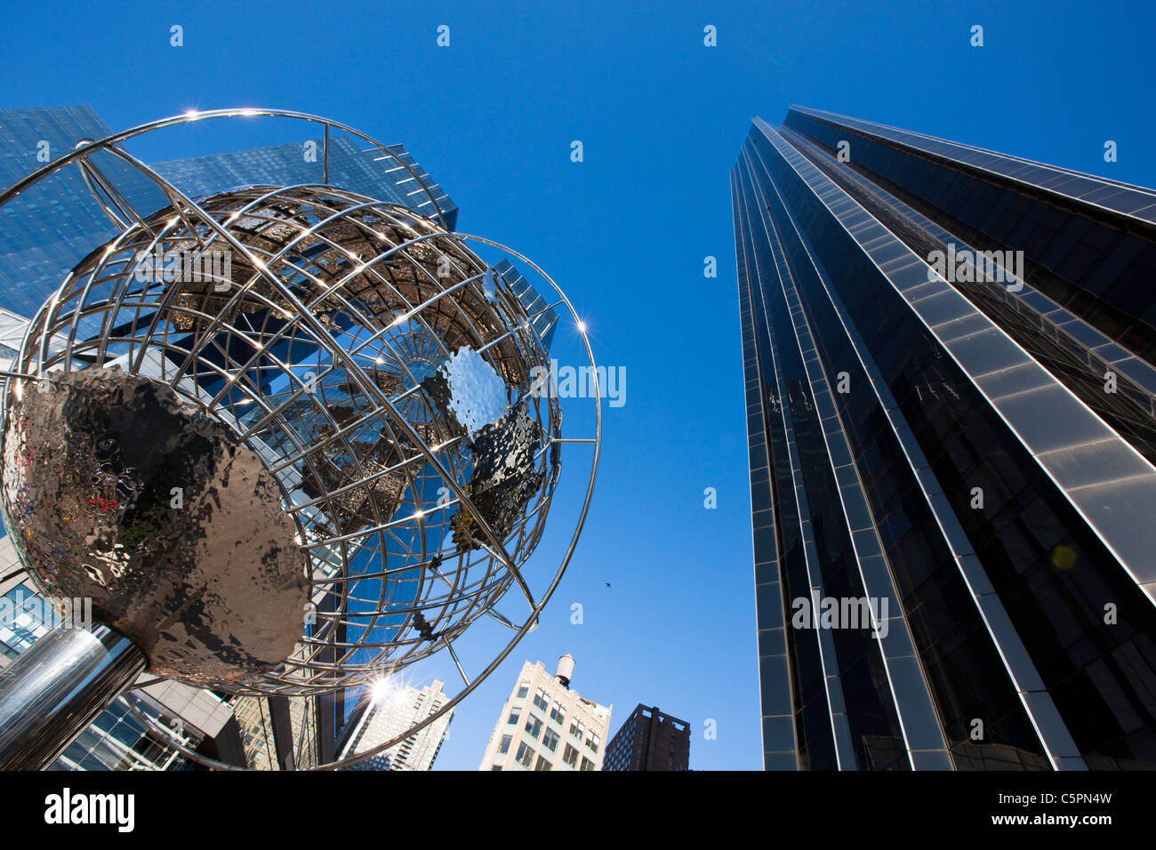 Globe sculpture outside of Trump International Hotel near Central Park on Columbus Circle - Manhattan, New York Stock Photo