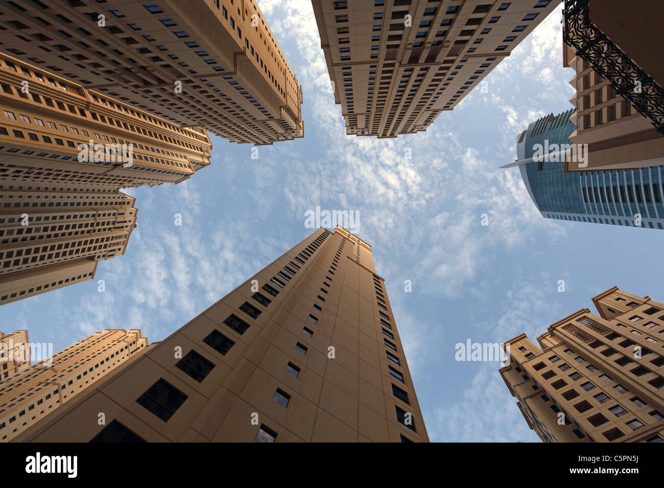 Highrise buildings at Jumeirah Beach Residence in Dubai Marina Stock Photo