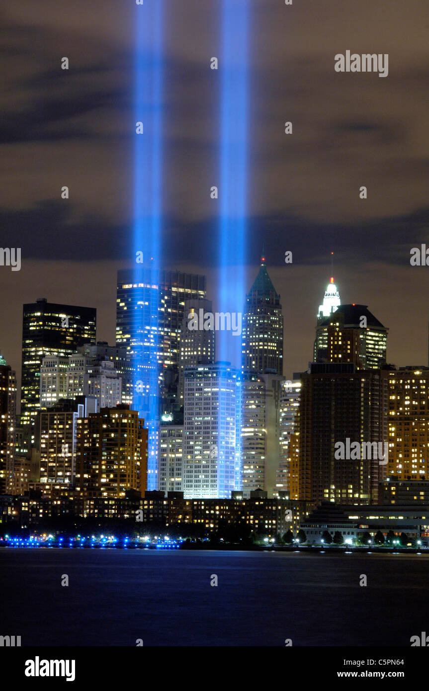 The 'Tribute in Light' memorial is in remembrance of the events of Sept. 11, 2001. Stock Photo