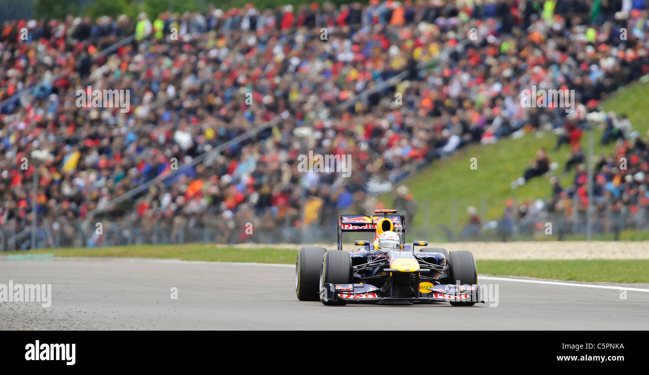 Sebastian Vettel (GER), Red Bull in front of the crowds at the German Formula One Grand Prix on Nürburgring racetrack in Germany Stock Photo