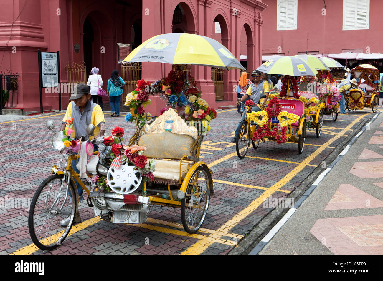 Trishaws in Town Square, Melaka, Malacca, Malaysia Stock Photo
