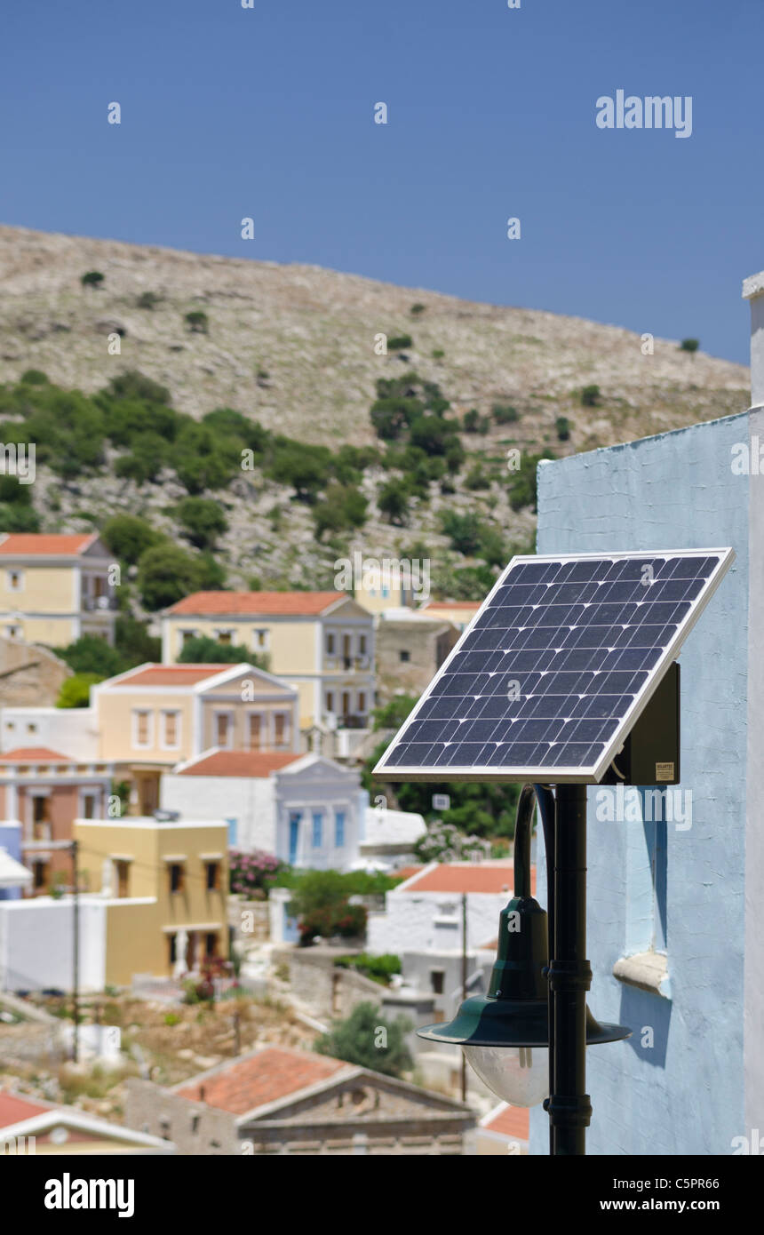 Solar street lighting on Symi Island in the Greek Islands, Greece Stock Photo