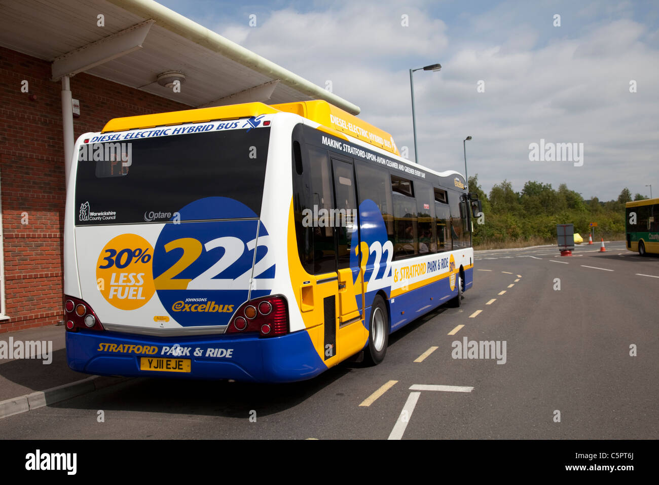 Hybrid diesel electric bus parked Stratford upon Avon Park and Ride Warwickshire UK Stock Photo