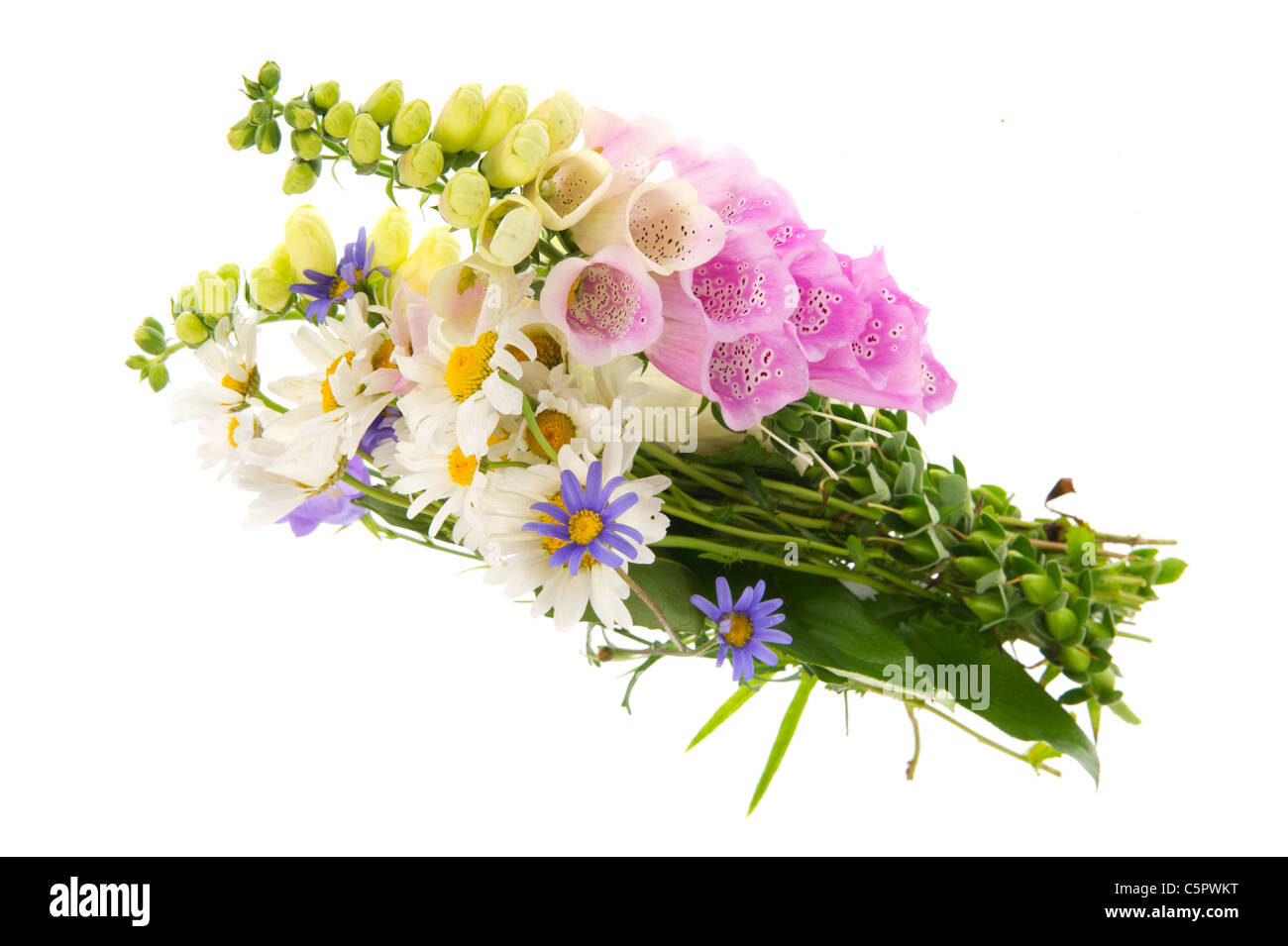 Purple Foxglove flowers and other wild flowers in bouquet Stock Photo