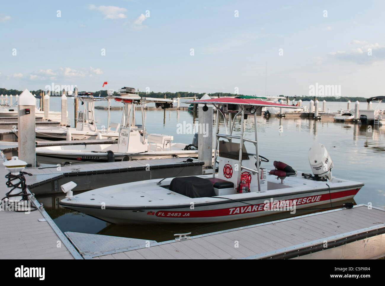 Fire Rescue Boat Tavares, Florida USA Seaport Airport Lakeport Stock Photo
