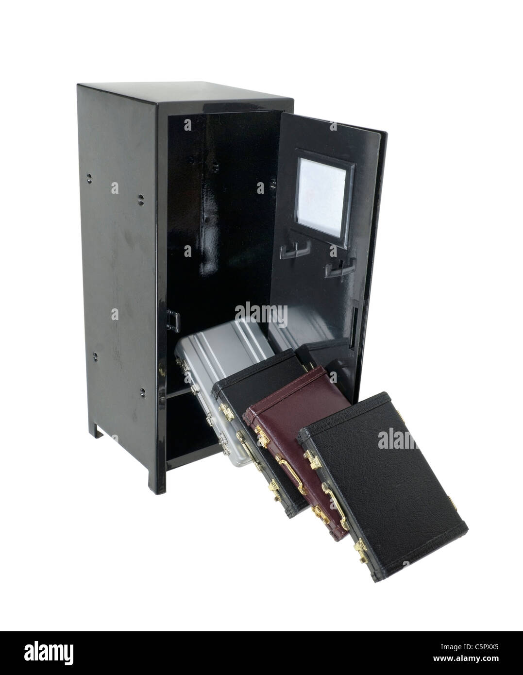 Leather briefcases used to carry items to the office pouring from a