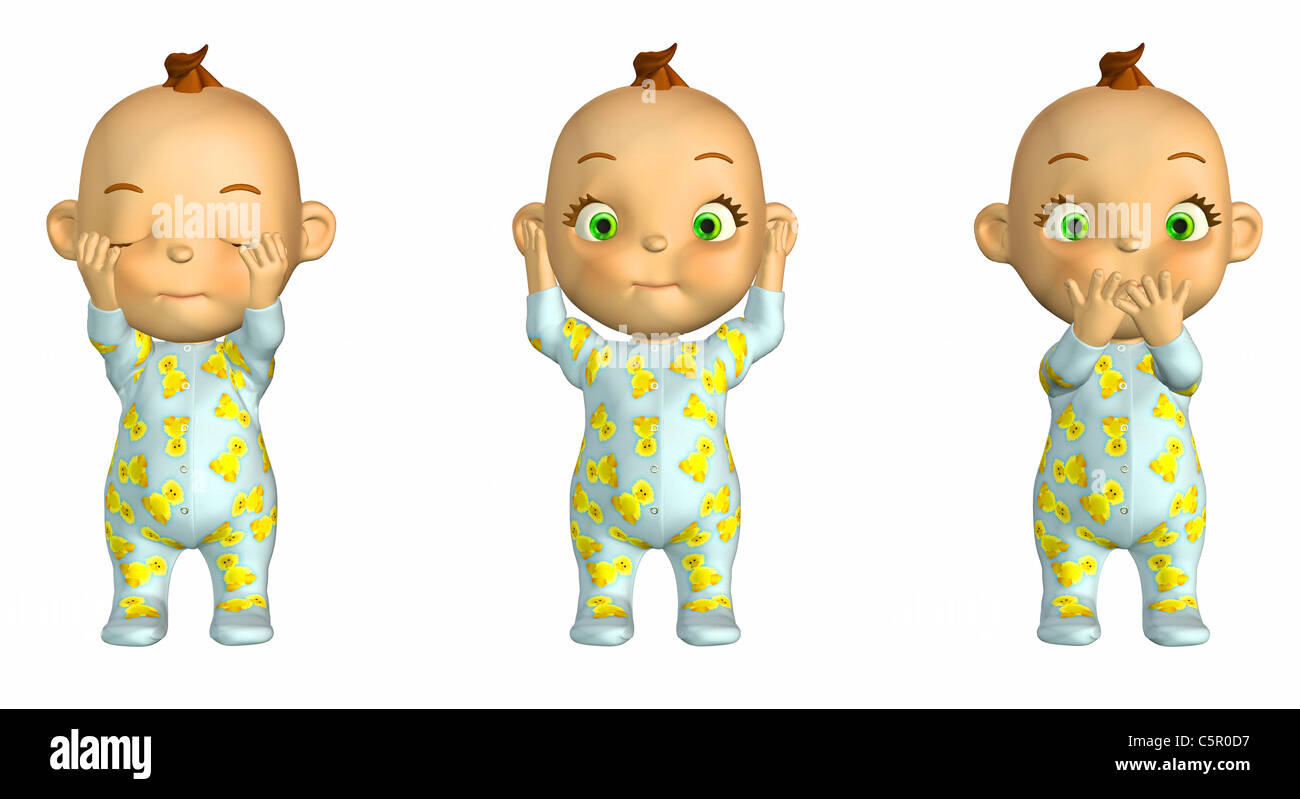 Illustration of the three wise cartoon babies - see no evil hear no evil  speak no evil Stock Photo - Alamy