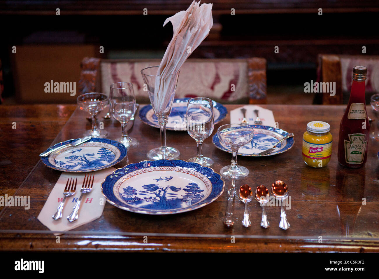 Placing setting in the dining room, Casa Grande, Hearst Castle, San Simeon, California, United States of America Stock Photo