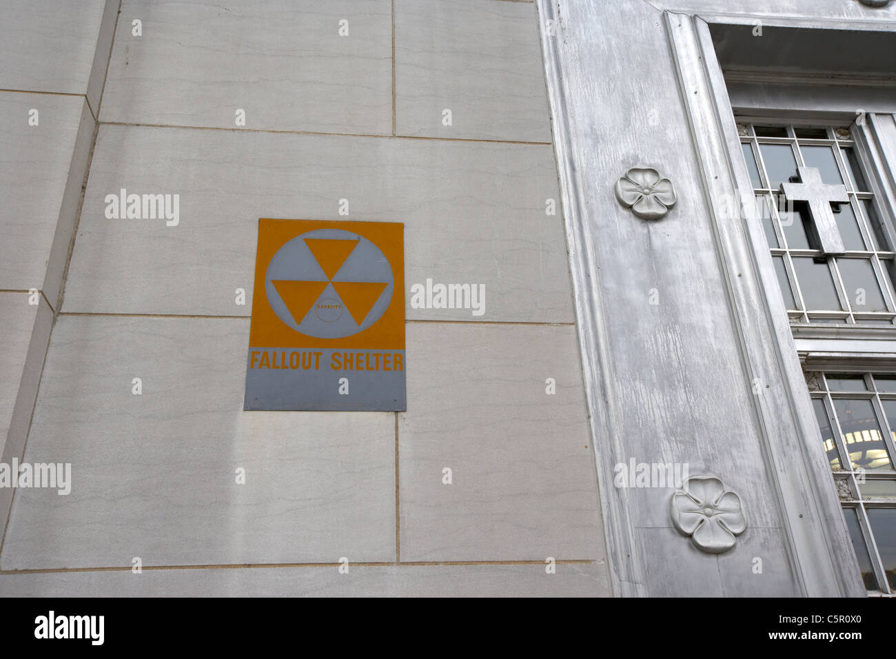 old cold war nuclear fallout shelter sign on public building Nashville Tennessee USA Stock Photo